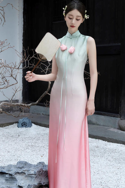 Romantic Floral Cheongsam Dress