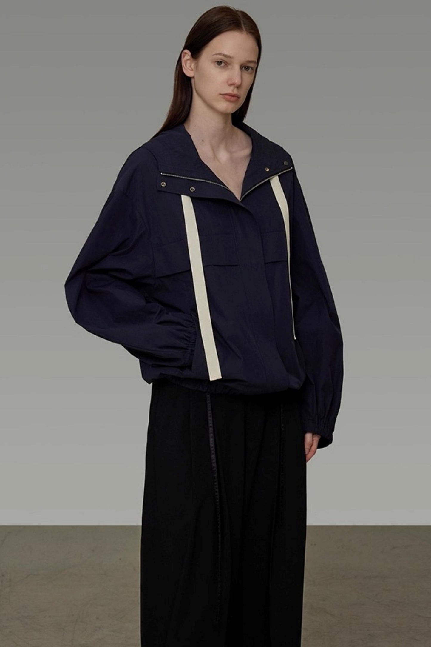 Navy Drawstring Slimming Jacket