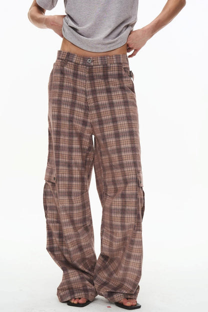 Exitmode Retro Two-Tone Plaid Cargo Pants