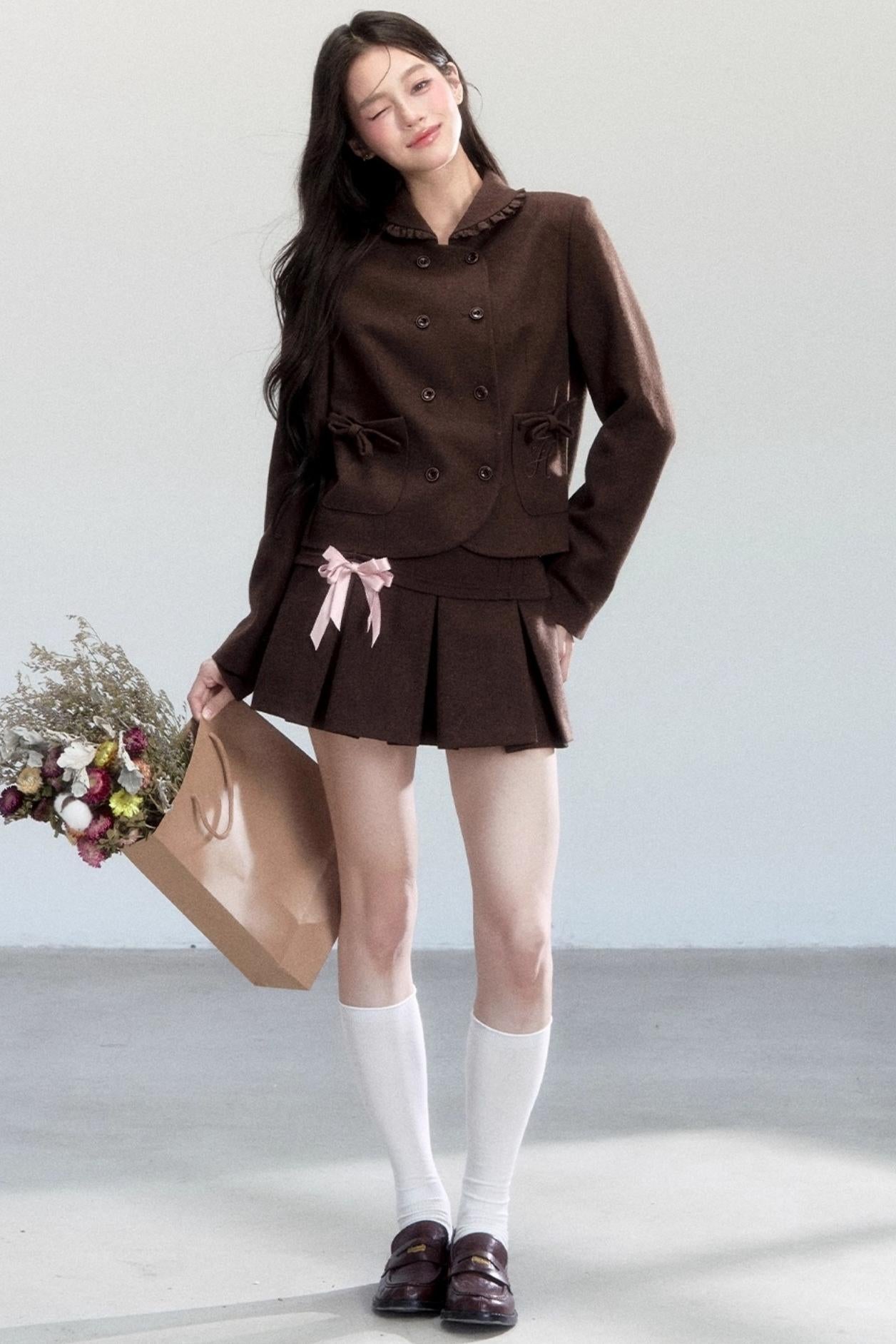 Warm Butterfly Pleated Skirt Set-Up