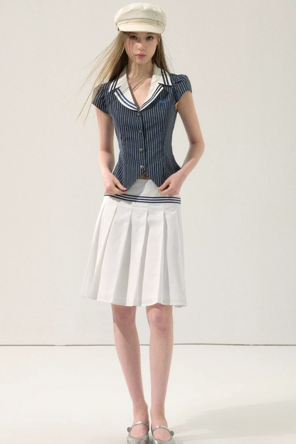 College Style Mid-Length Pleated Skirt