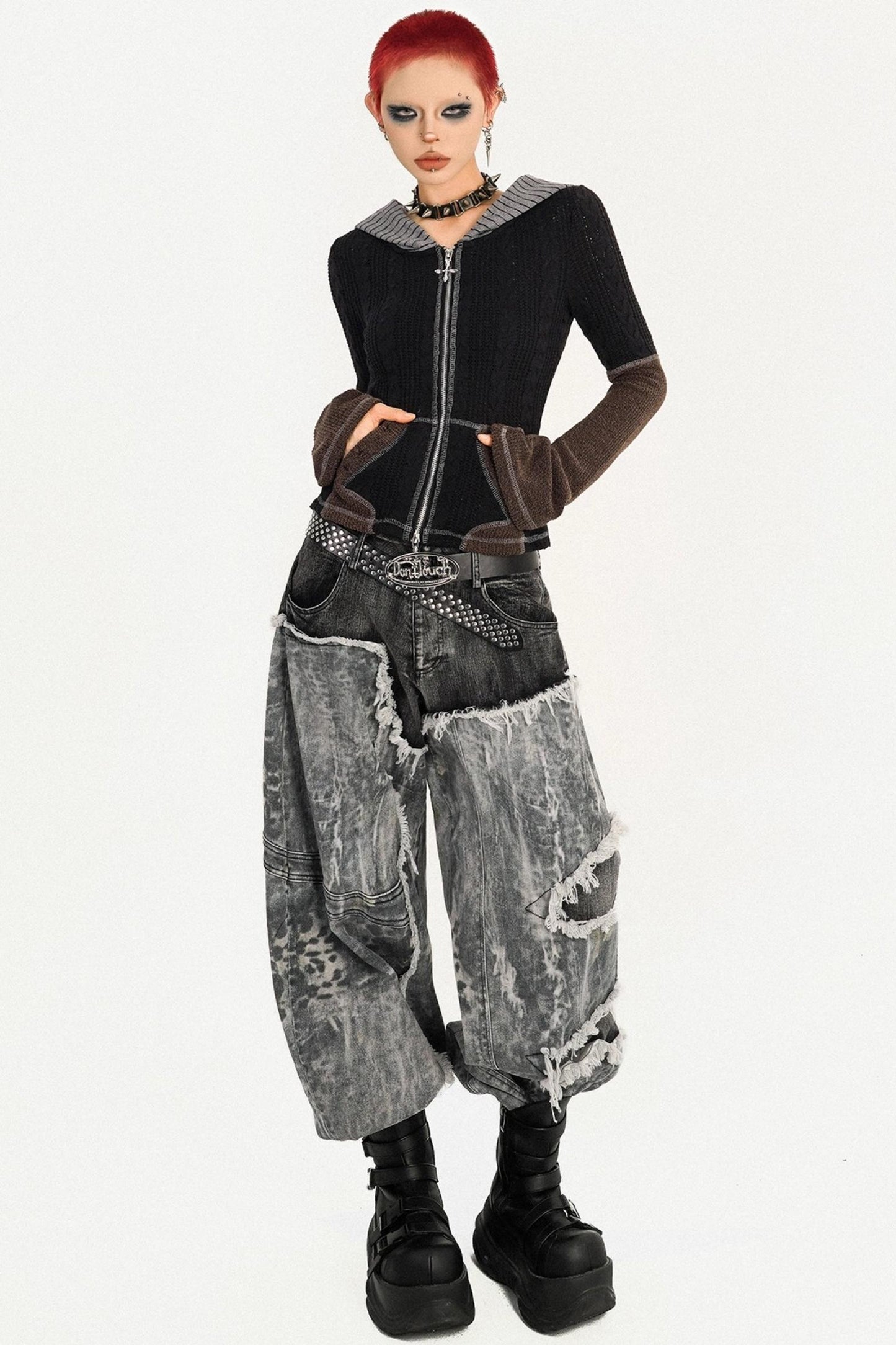 Retro Wasteland Color-Blocking Cardigan Jacket