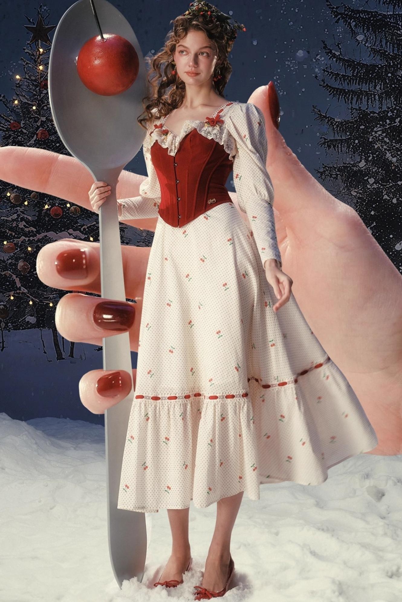 Red Velvet Lace Corset Dress Set-Up