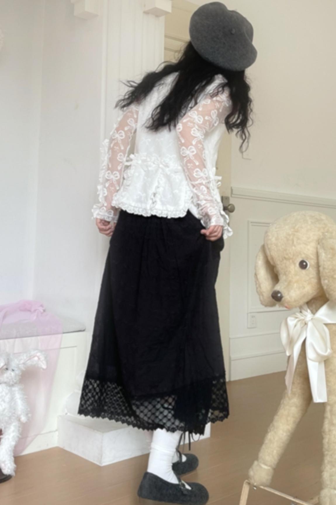 Bow Embroidered Long Skirt