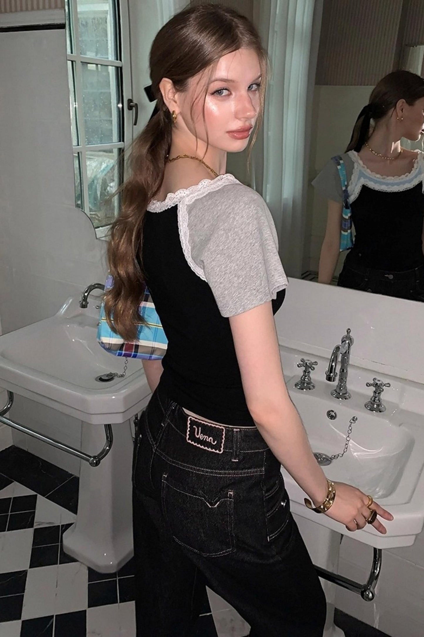 Lace Fake Two-Piece Slim Top