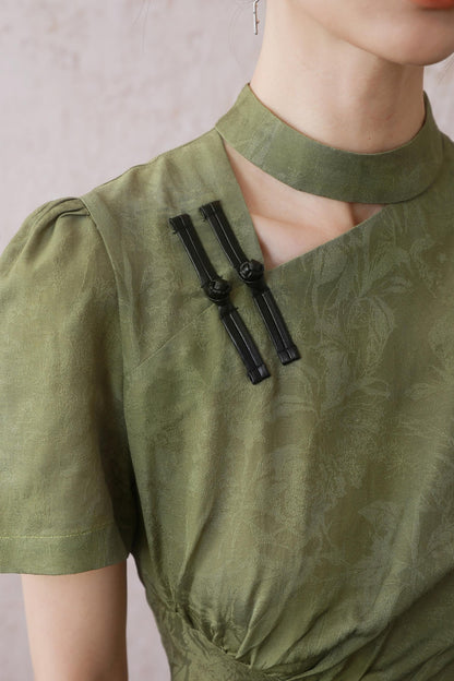 Plum Green Button Dress