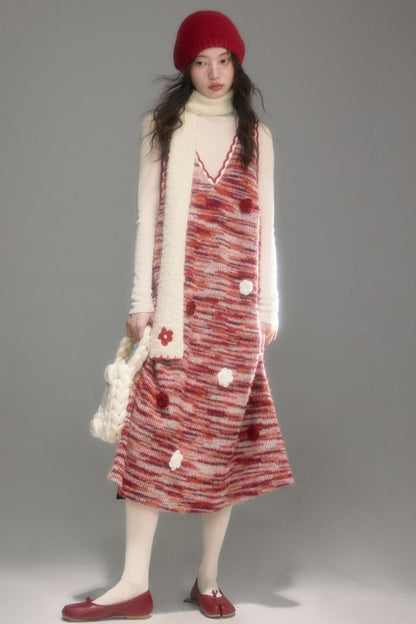 Red Vintage Crochet V-Neck Vest Dress