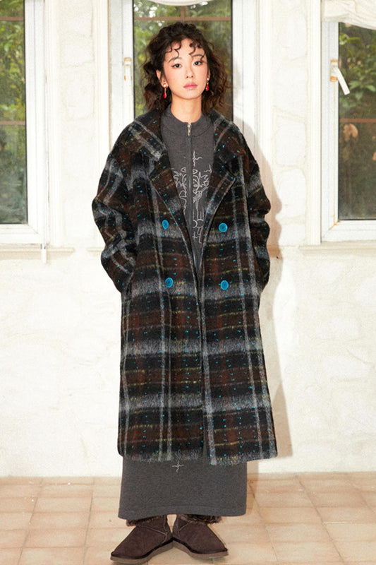 Moonlit Camellia Plaid Tweed Coat