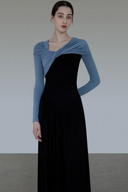 French Autumn One-Shoulder Knitted Dress
