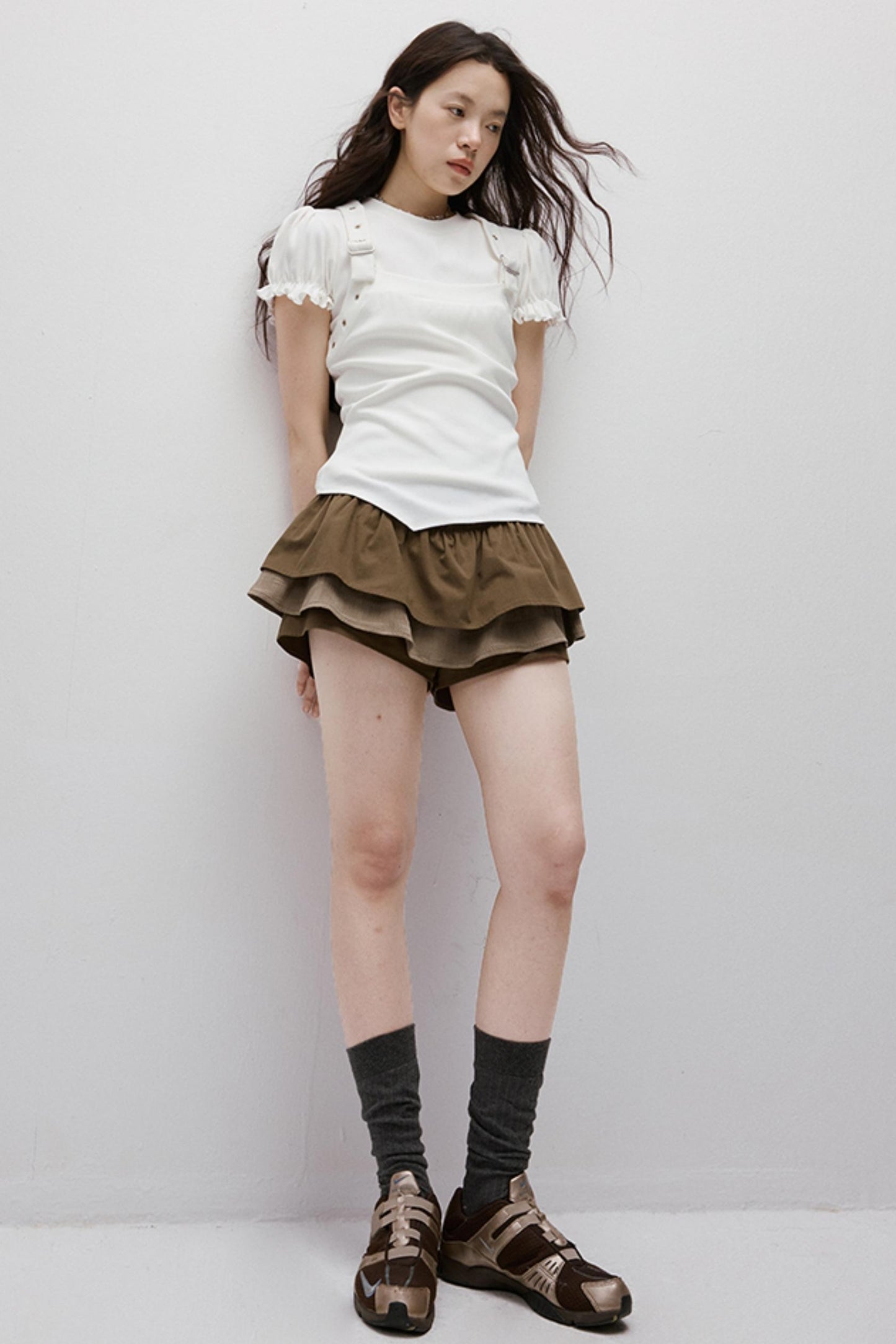 Dreamscape Stitched Brown Puffy Skirt