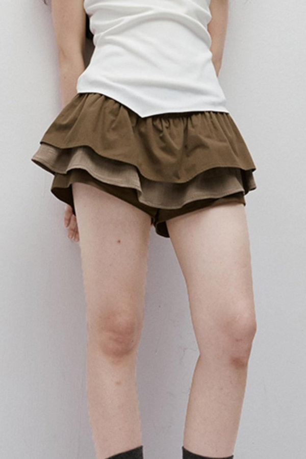 Dreamscape Stitched Brown Puffy Skirt
