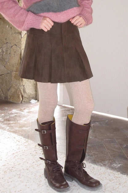 Vintage Distressed Leather Pleated Skirt