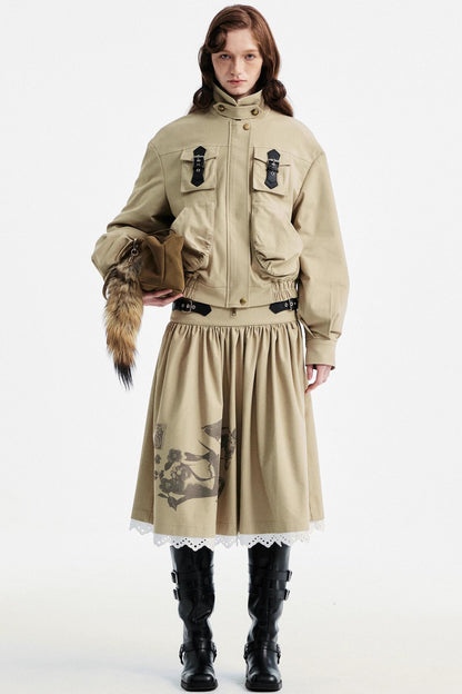 Light Gray Lace Pleated Skirt