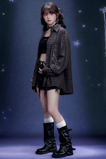 Karo Asymmetrische Patchwork-Jacke