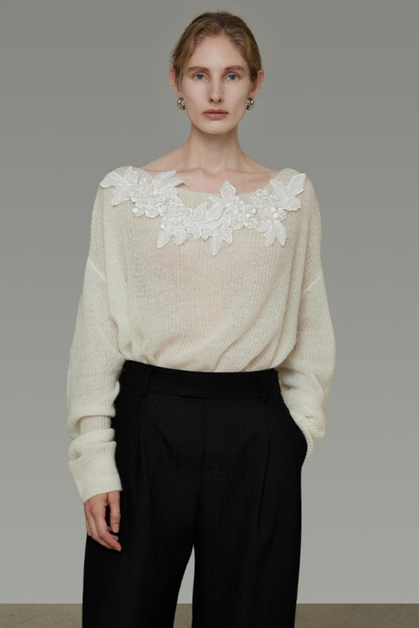 Floral Embellished Knitted Top