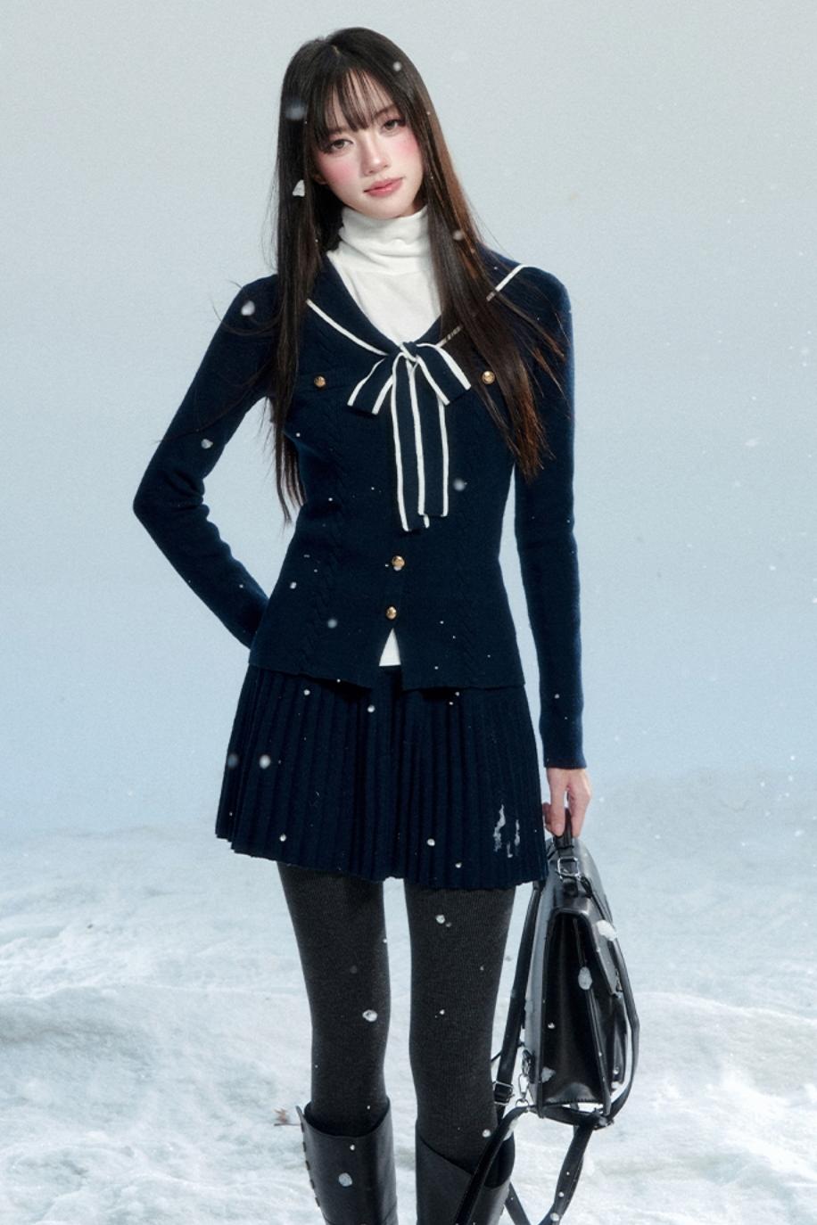 Navy Collar Knit Top Set-Up