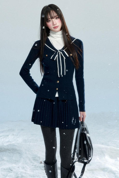 Navy Collar Knit Top Set-Up