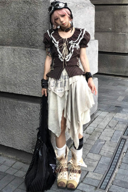 Fungus Edge Puff Sleeve Short Shirt