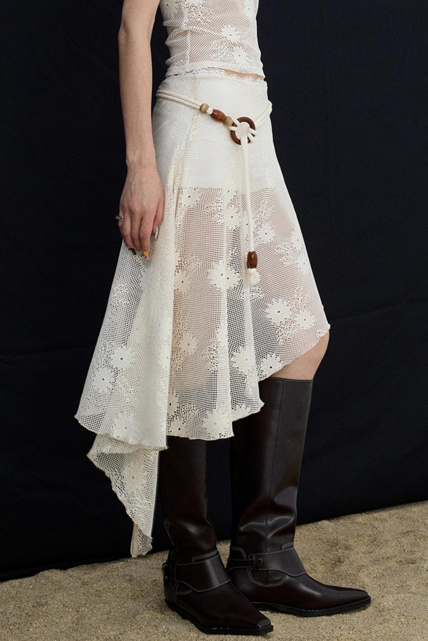 Jacquard Lace-Up Layered Skirt Set-Up