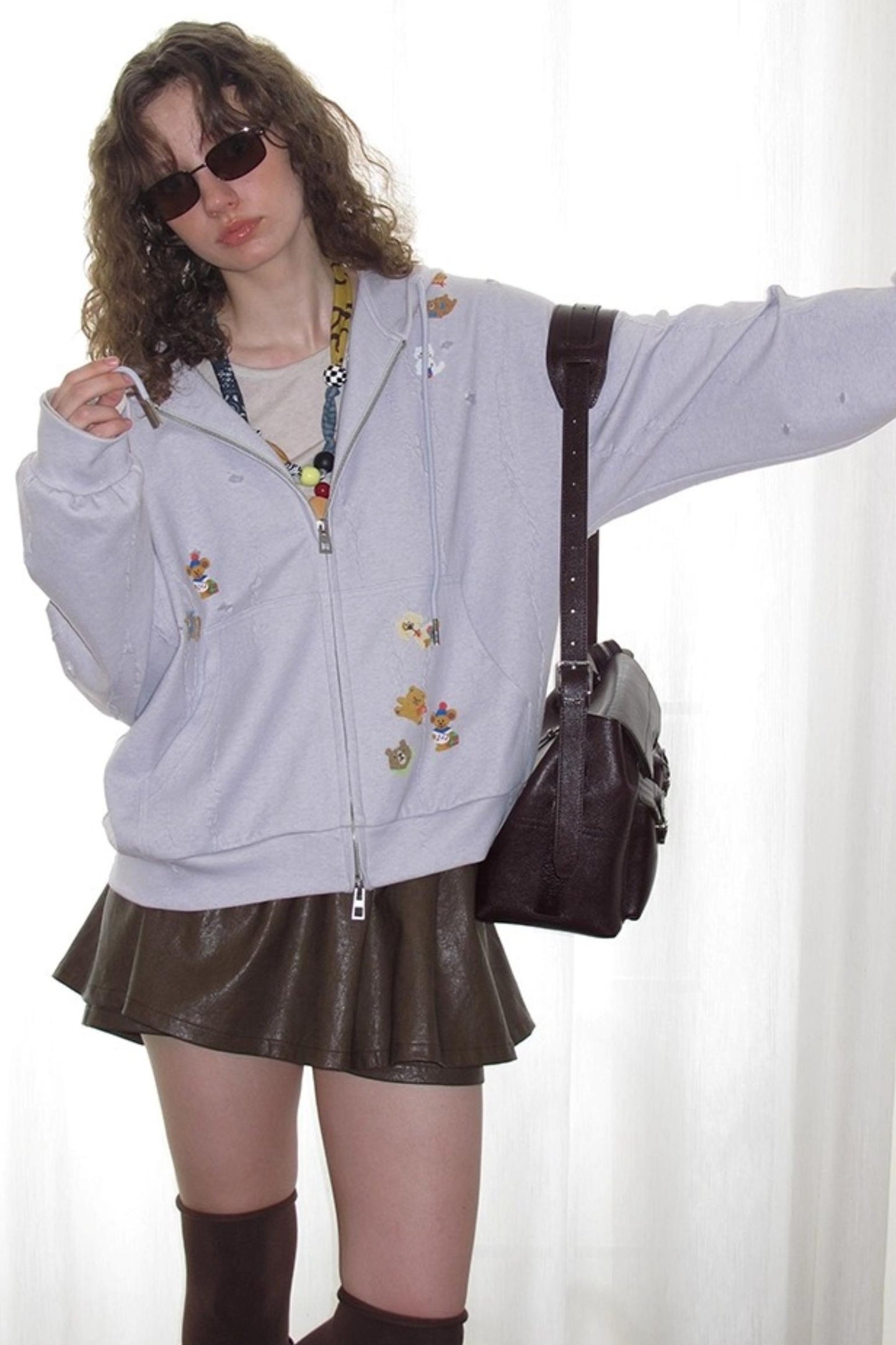 Ceramic Worn Craft Hooded Sweatshirt Coat