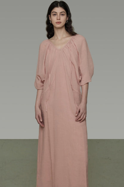 Lantern Sleeve Linen Dress