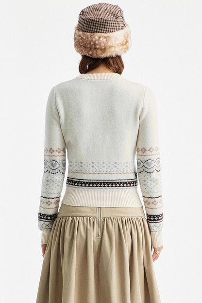 Retro Bear Jacquard Wool Cardigan