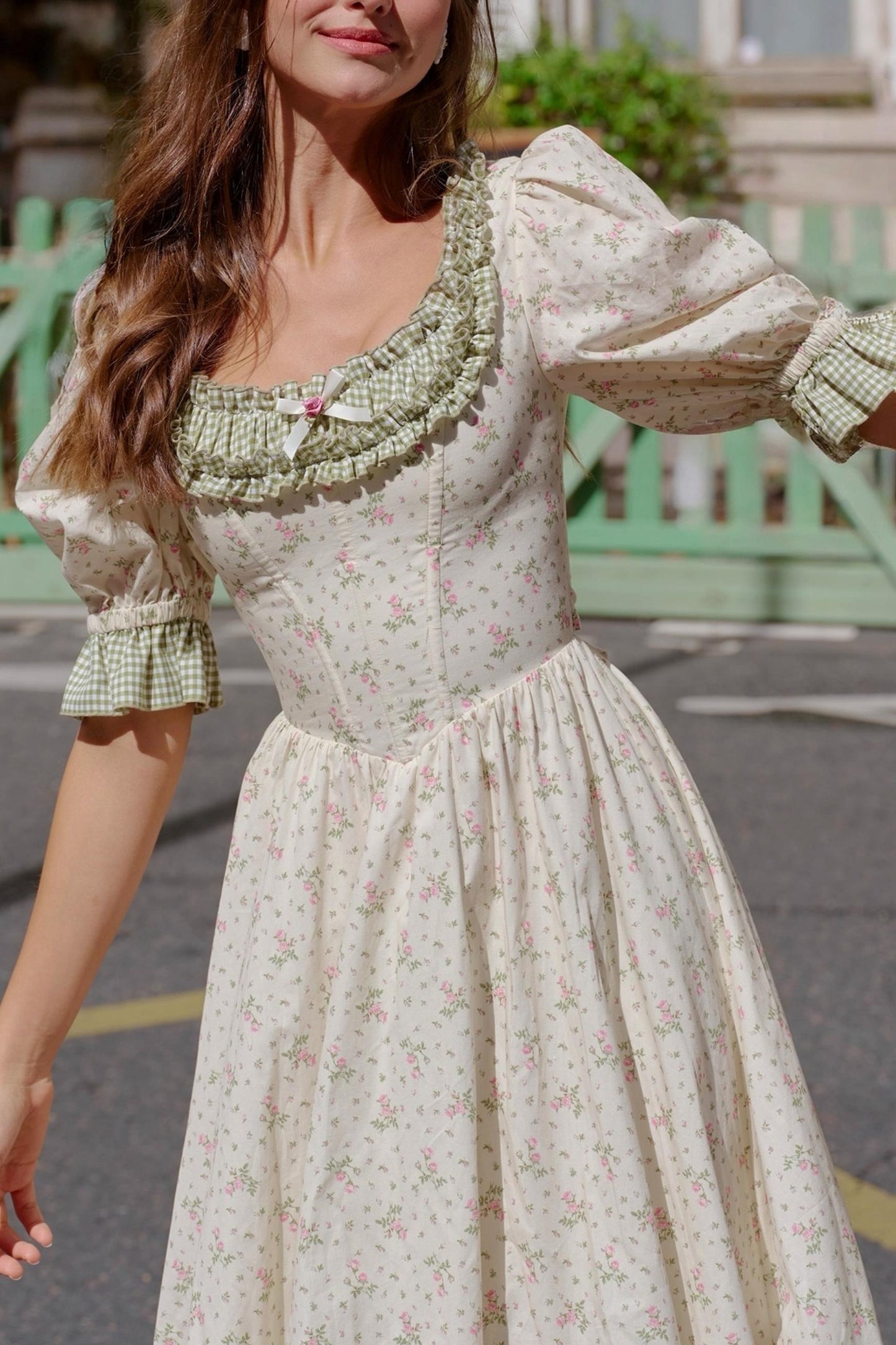 French Pastoral Style Floral Waist Dress