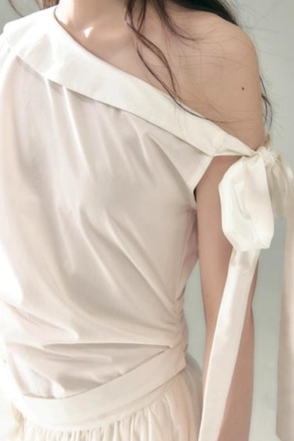 Slant Shoulder Tencel Cotton Dress