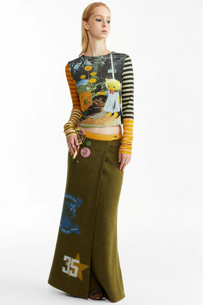 Olive Woolen Long Skirt