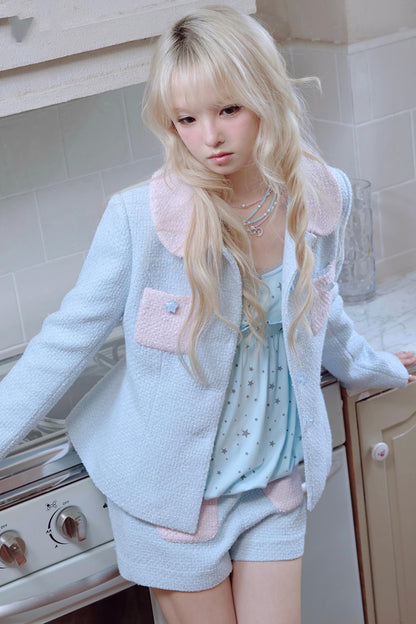 Star Button Tweed Jacket Set-Up