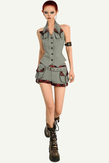 Original Punk Style Retro Short Halterneck Slim Vest