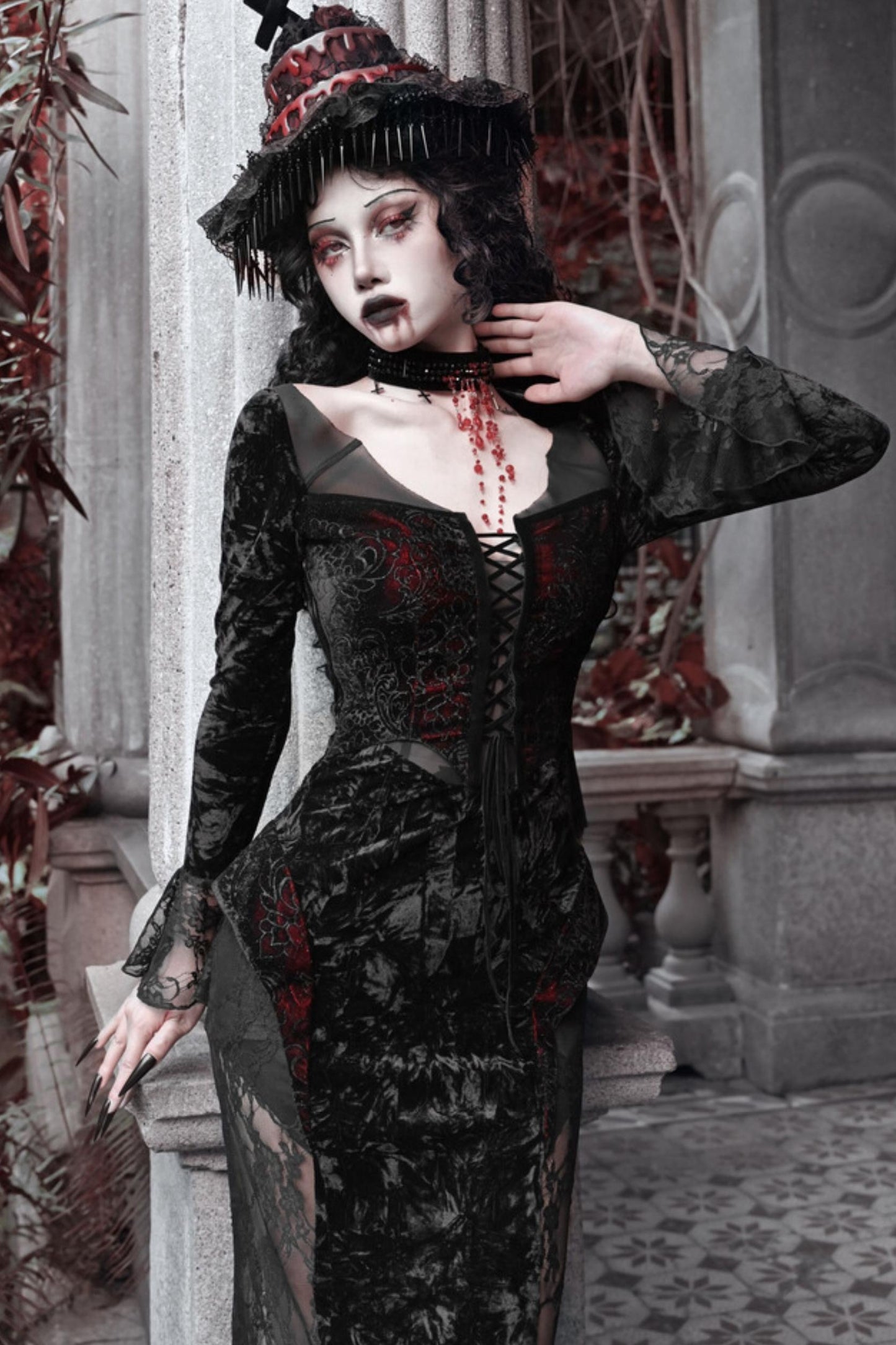 Crimson Blood Velvet Fishtail Dress