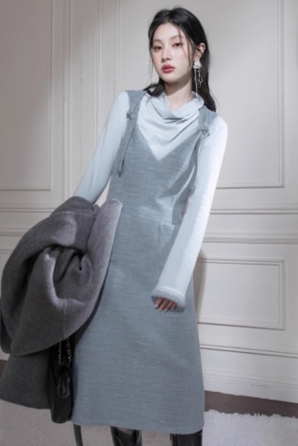 Lake Gray Chenille Tie-Up Dress