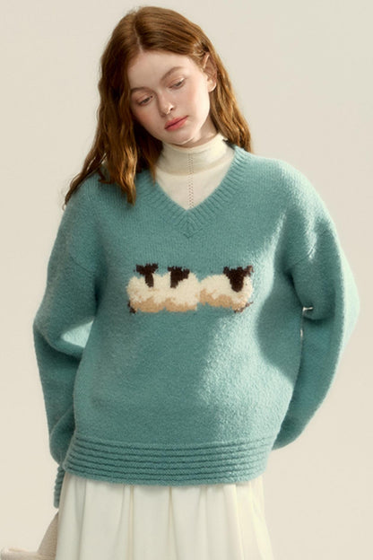 Textured Striped Mohair V-Neck Sweater