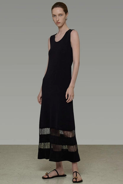 Minimalist U-Neck Tassel Dress