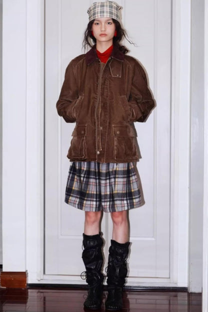 Vintage Plaid Wide-Leg Shorts