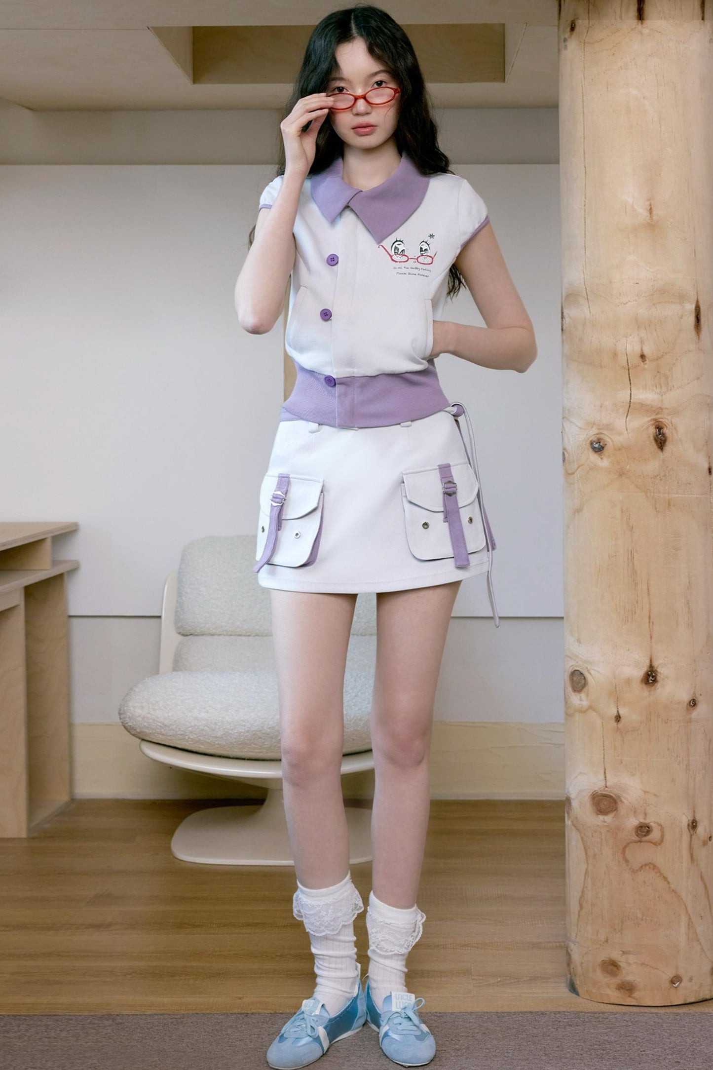 Purple Gray Polo Skirt Set-Up