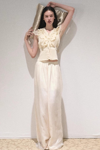 Apricot Satin Double-Layer Pants