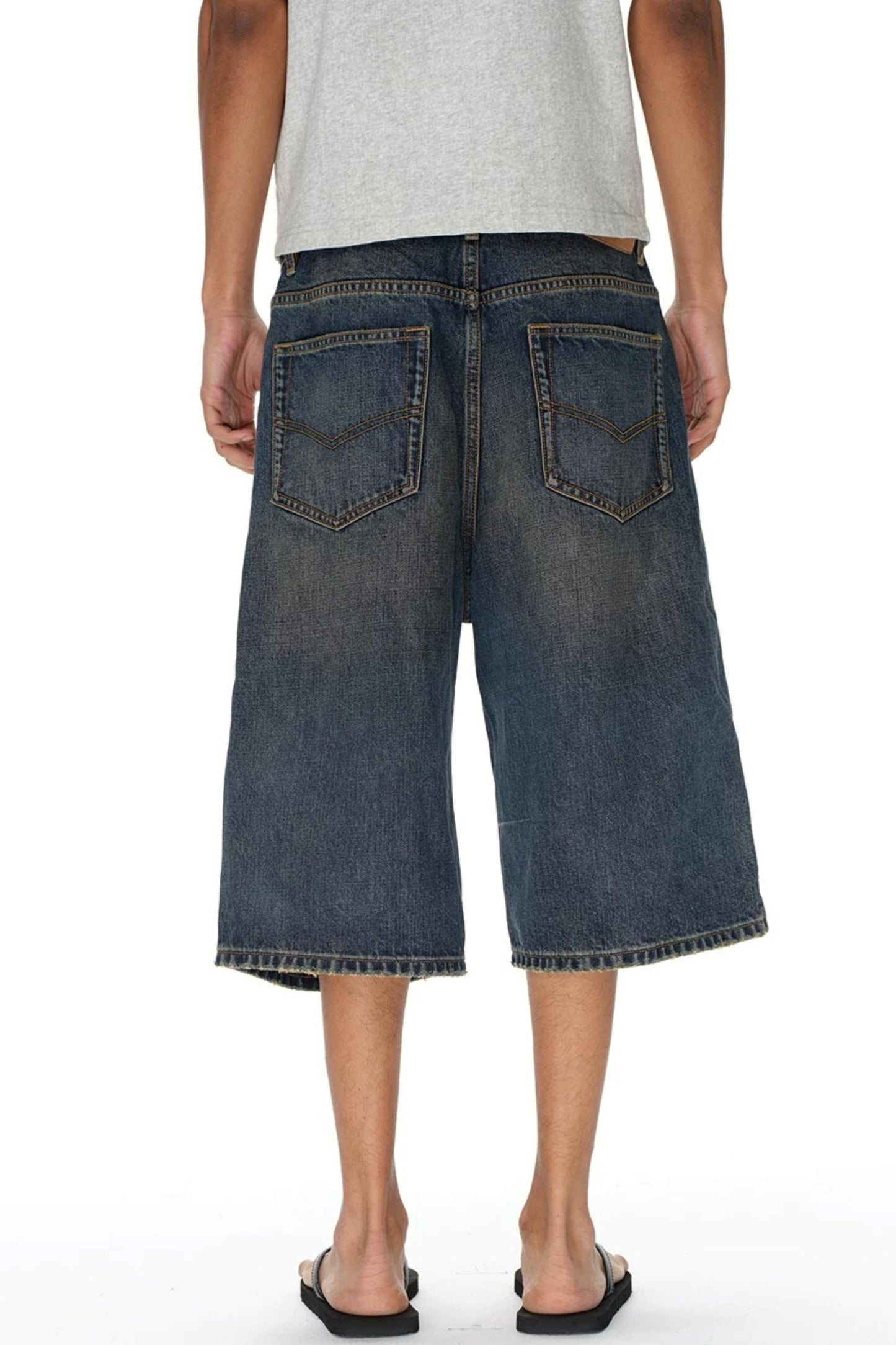 Pleated Distressed Denim Shorts