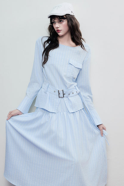 Airy Stripe Two Piece Skirt Set-Up