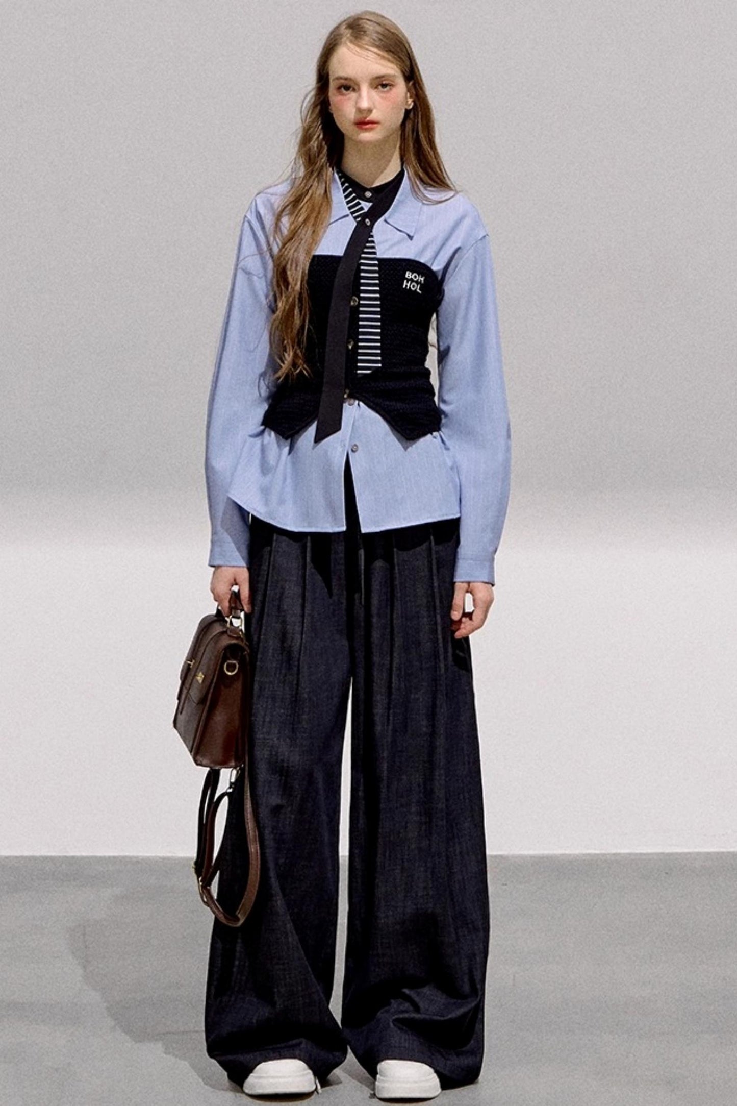 Cool Black Denim Wide-Leg Pants