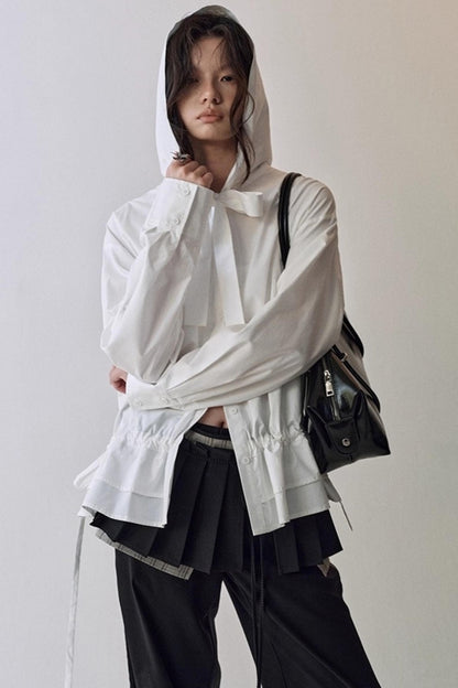 Constriction Silhouette Hooded Shirt