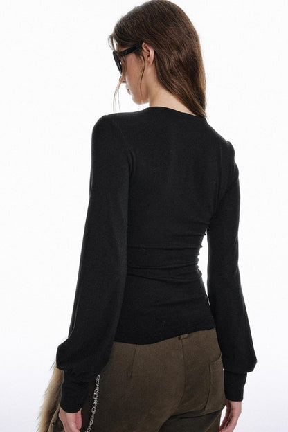 Strap Cut-Out Slim Sleeve T-Shirt