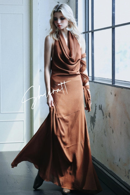 Caramel Swing Halter Dress