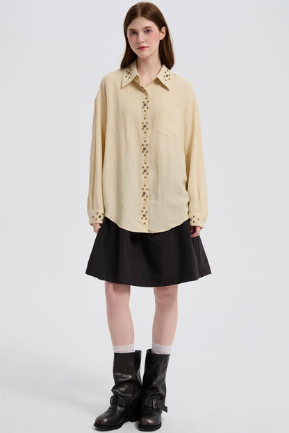 Vintage Gray Woolen High-Waisted Double Pocket Skirt