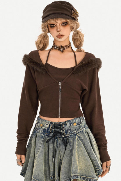 Retro Denim Pleated Skirt