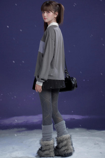 Gray-Purple Striped Polo Top