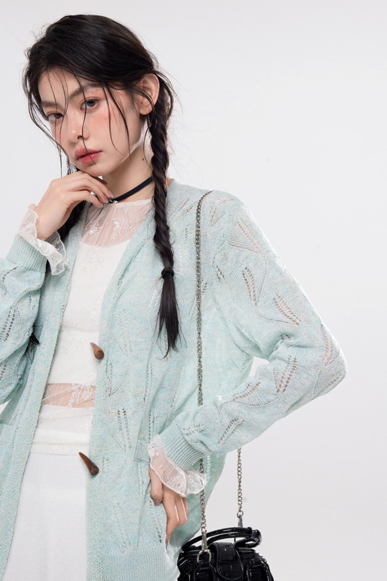 Airy Leaf Lace Knit Cardigan