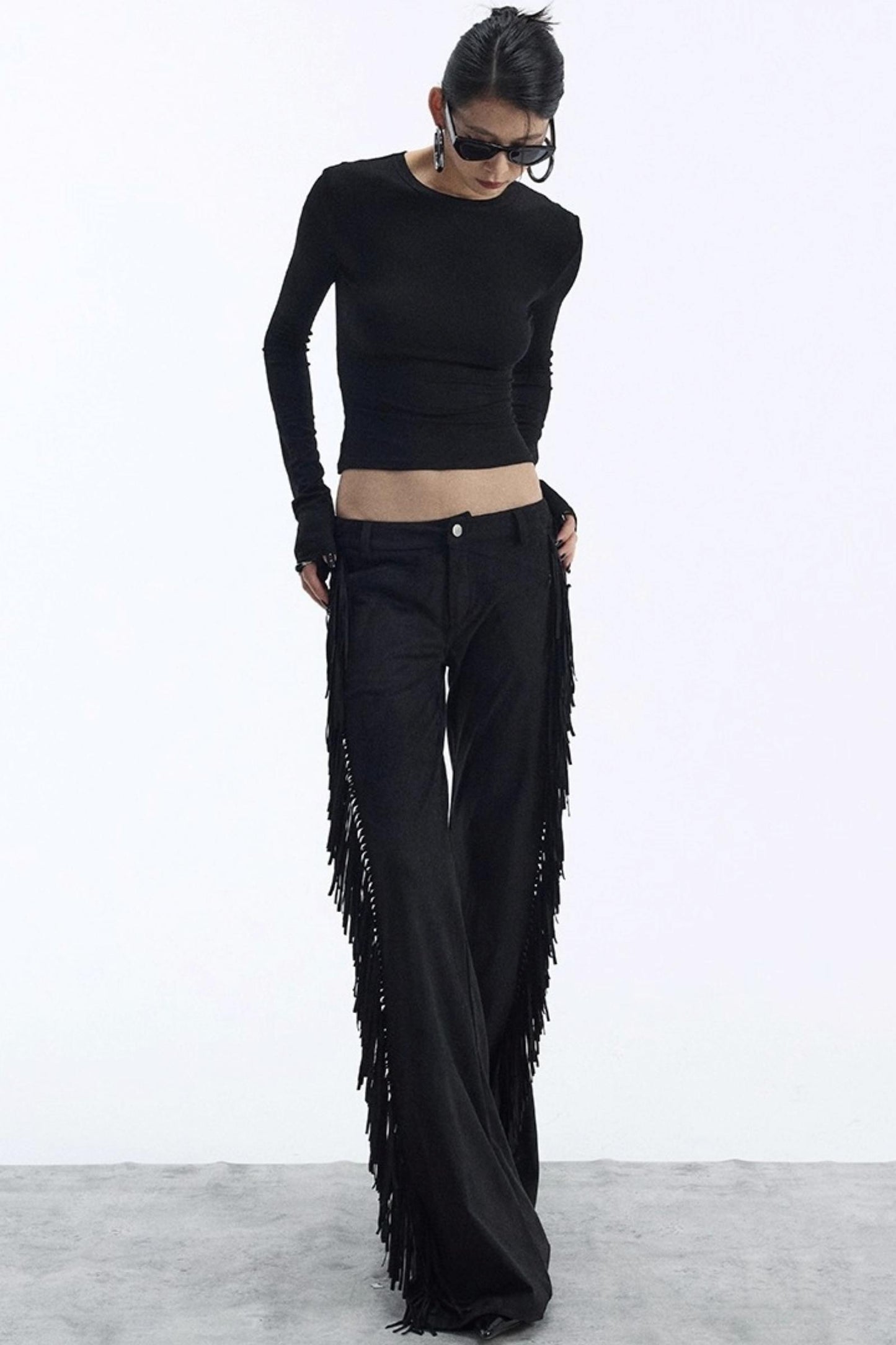 Vintage Low-Rise Fringe Pants
