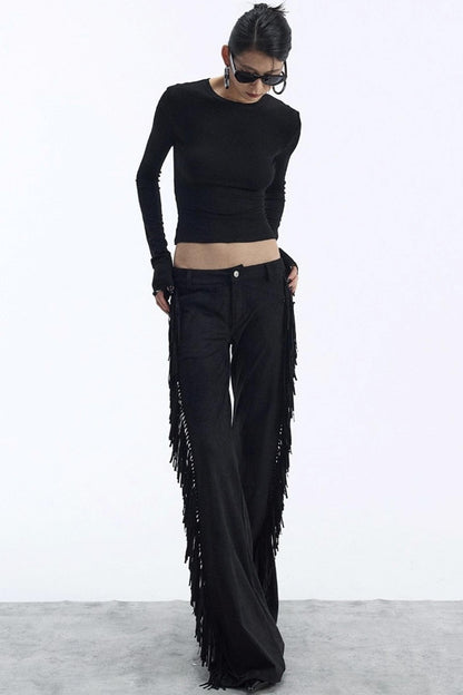 Vintage Low-Rise Fringe Pants